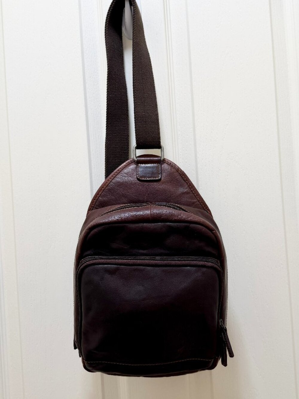 Jack Georges Leather Crossbody Backpack Brown Zip Closure Adjustable Strap Boho - Picture 16 of 16